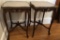 Pair 1920s French Style Inlaid Side Tables W/ Gallery Rails & Glass Tops -