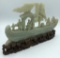 Jade Carved Boat W/ Asian Figures & Carved Wooden Base - 11½