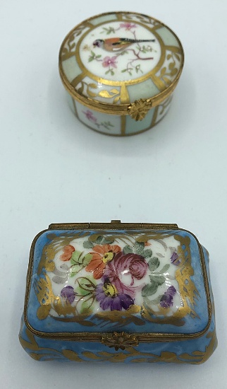French Covered Trinket Box W/ Floral Design - 2½"x1¾"; Limoges France Trink