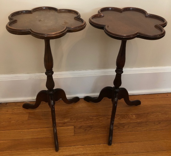 Pair Mahogany Scalloped Top Wine Tables - By Schott Furniture Co., 24"x14"