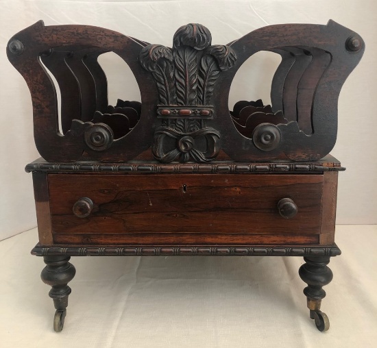 Mahogany Canterbury W/ Plume Design & Single Locking Drawer - Some Repair &
