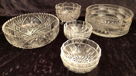 Heavy Cut Crystal Bowl - 10"x4"; Small Footed Bowl; 4 Glass Bowls; Cut Crys