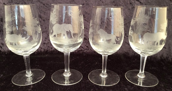 Queen Lace Germany Crystal - African Safari, 4 Wine/Water Stems, 2 Have Sma