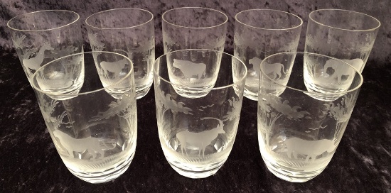 Queen Lace Germany Crystal - African Safari, 8 Rocks Glasses, 4"