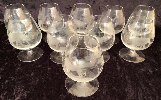 Queen Lace Germany Crystal - African Safari, 10 Brandy Snifters, 5"