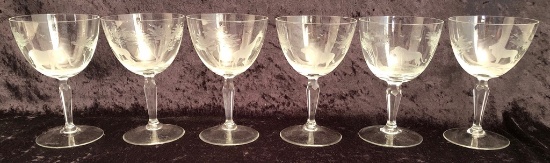 Queen Lace Germany Crystal - African Safari, 6 Wine Stems, 5½"