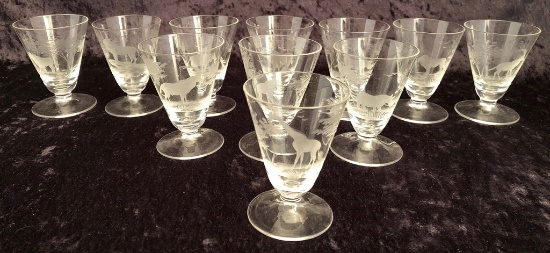 Queen Lace Germany Crystal - African Safari, 11 Cordials, 3¼"