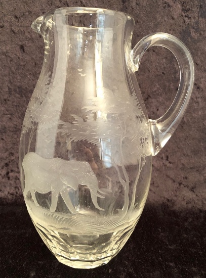 Queen Lace Germany Crystal - African Safari, Pitcher W/ Elephant, 9½"