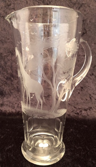 Queen Lace Germany Crystal - African Safari, Pitcher W/ Giraffe, 10¼"