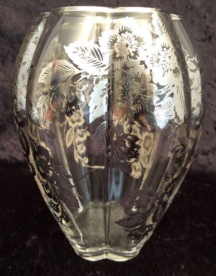 Crystal Vase W/ Heavy Sterling Overlay - 8¼"