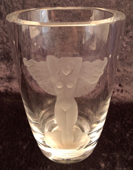 Kjellander Signed Sweden Vase W/ Etched Nude Woman - 6½"