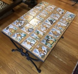 Heavy Iron Coffee Table W/ Hand Painted Tiles -  Custom Made For Nell Donne