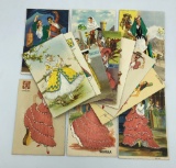 12 Vintage 1930s Fashion Postcards - Hand Embroidered, Never Used, Nell Don
