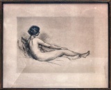 S. Homere Engraving Of Nude Lady Reclining - In Frame W/ Glass 20