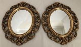 Pair Antique Gold Gilt & Gesso Wooden Oval Mirrors - 16½