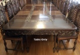 Heavily Carved Mahogany Italian Renaissance Dining Table W/ 4 Center Legs W