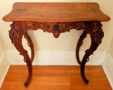 Walnut Heavily Carved Console Table W/ Cabriole Legs - 30½