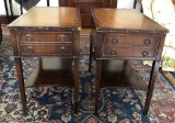 Pair Mahogany Vintage 1-drawer Leather Top Tables - 25