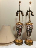 Pair Vintage Capodimonte Lamps W/ Gold Gilt Paint - 27