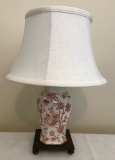 Red Transferware Ginger Jar Type Lamp W/ Brass Base - 20