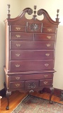 Large Mahogany Chippendale Style Highboy Chest W/ Dovetailed Oak Secondary