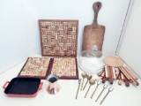 Cheese Platter & Dome - Small Chip; 7 Cutting Boards; 3 Wine Cork Trivets;