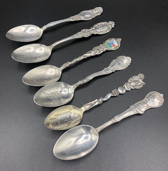 6 Sterling Souvenir Spoons - 5.01 Ozt