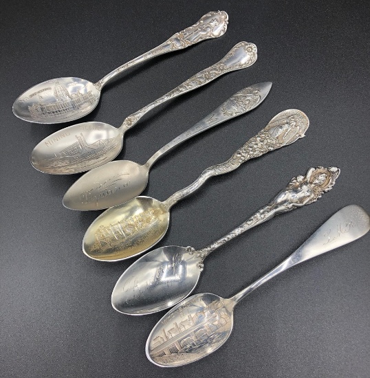 6 Sterling Souvenir Spoons - 4.21 Ozt