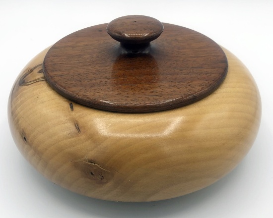 Nice Handmade Wooden Dish W/ Lid - 7½", Signed
