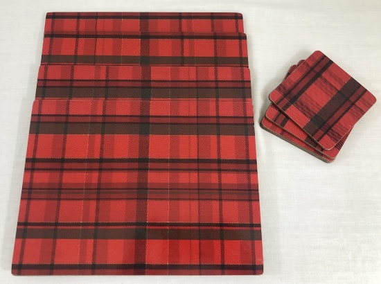 4 Plaid Placemats W/ 4 Coasters - 8"x12"