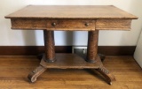 Antique Oak Library Table W/ Drawer - 42