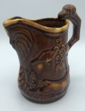 Old Dog-Handled Pitcher W/ Stag & Birds - 7½