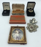 Estate Lot - Gold Tipped Gum Box, Small Framed Print, Knight's Medal, Misc.