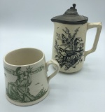 Royal Doulton Green Transferware WWI Mug - Victory & Peace 1919; Black Tran