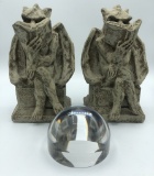 Lucite Magnifying Glass; 2 Cast Gargoyles - 8