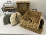 3 Woven Baskets W/ Wooden Handles - 16