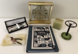 Bulova Clock; Earring Stand; Alabaster Desk Organizer; Pierre Cardin Pen &