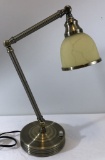 Polished Metal Adjustable Arm Lamp W/ Glass Shade