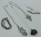 Sterling Green Glass Bracelet; Sterling Cross Necklace; Sterling & Onyx Bea