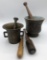 Brass Mortar & Pestle; Ceramic Mortar W/ Wooden Pestle - Cosmas & Damian; W