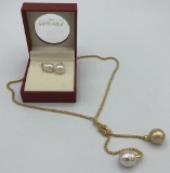 Pair Majorca Pearl Earrings; Double Majorca Pearl Necklace