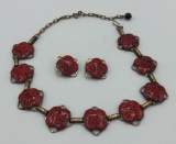 Vintage Copper & Enameled Necklace & Earrings