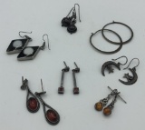 7 Pairs Sterling Earrings - Amber, Mother Of Pearl, Etc.