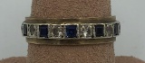 9kt Gold Diamond & Sapphire Ring - 3.2g, Size 7