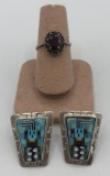 Pair Sterling Earrings; Sterling & Amethyst Ring - Size 7