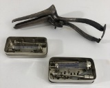 2 Vintage Glass Syringes In Metal Cases - 1 Is Cracked; Vintage Medical Ins