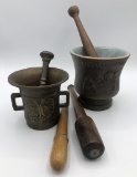 Brass Mortar & Pestle; Ceramic Mortar W/ Wooden Pestle - Cosmas & Damian; W