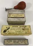 4 Pieces Vintage Medical Equipment - Including Rybar Inhaler In Box, Glass