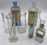 5 Vintage Medicine Bottles; 2 Urine Sample Bottles; Druggist's Beaker