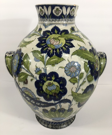 Large Hand Painted Vase - 16¾"x15", Small Rim Chip